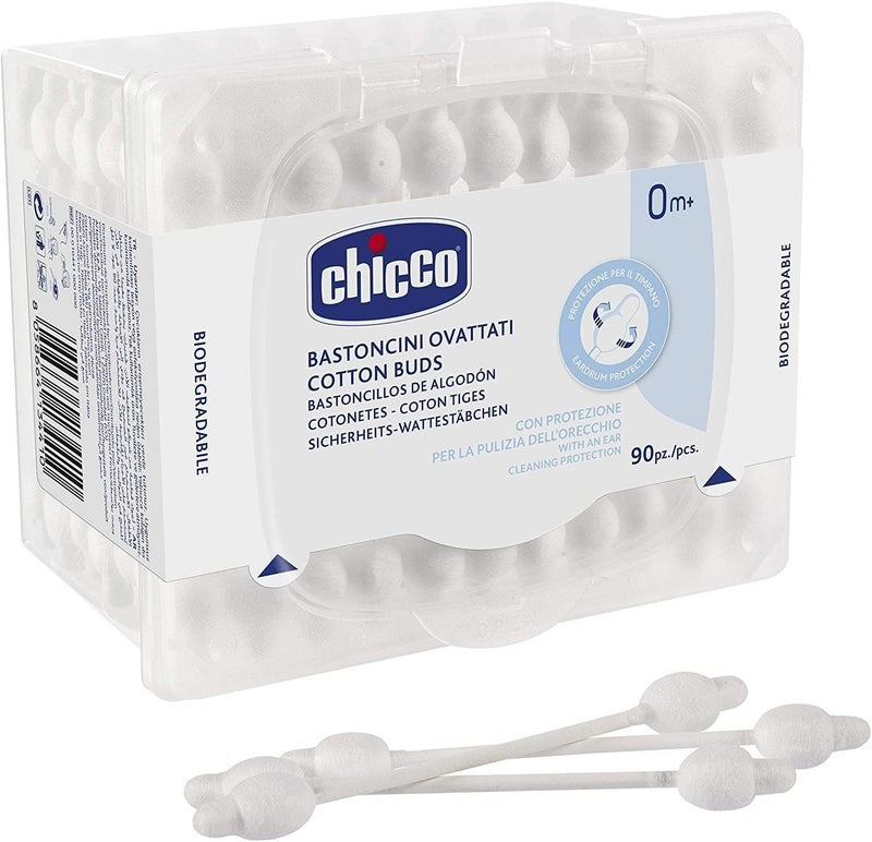 Chicco Cotton Buds with Ear Protection - 90 Pieces - Image 2
